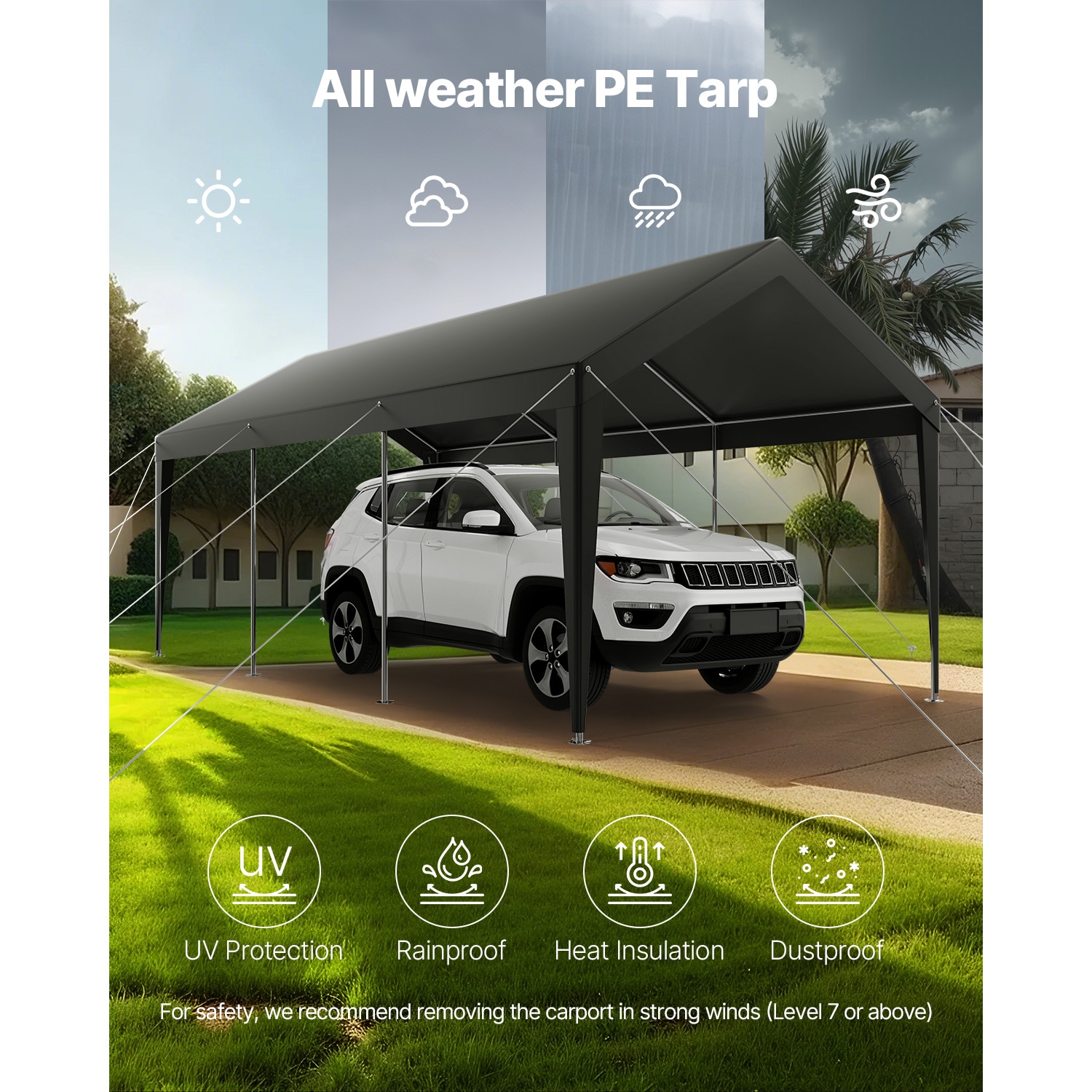 Carport Car Canopy 10 X 20 FT Heavy Duty Portable Car Garage Shelter Tent Grey_maomaolike.com